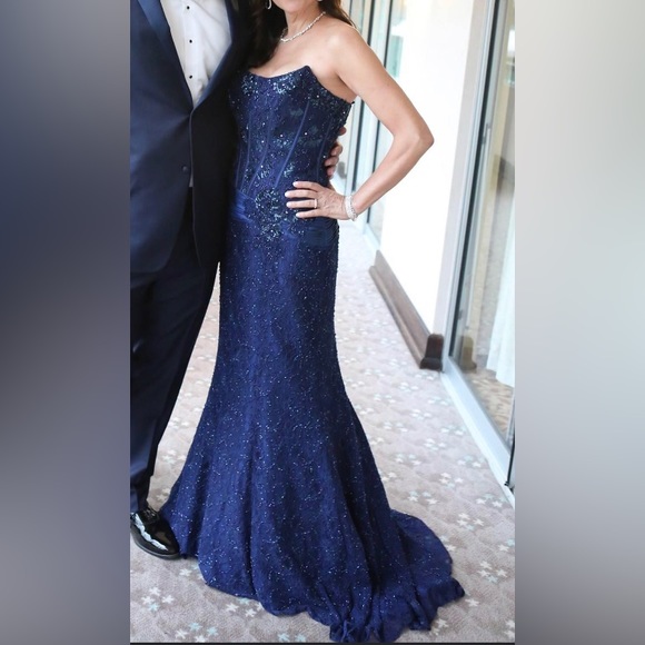 Jovani Navy Blue Mother of the Bride Mother of the Groom Wedding Guest Dress